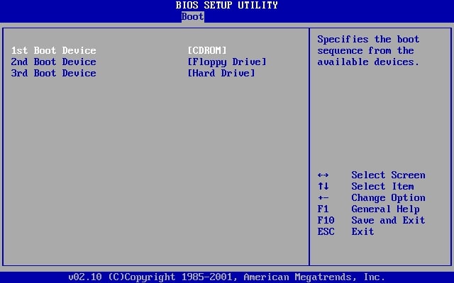 BIOS Boot Menüsü